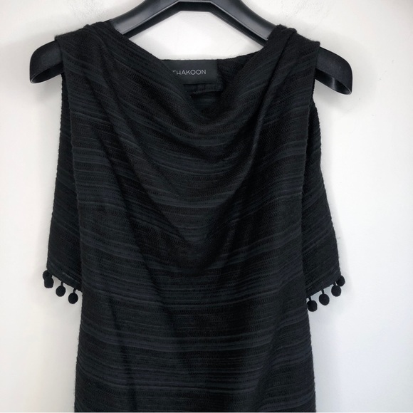 Thakoon Open Back Pom Pom LBD Black Cocktail Dress size 4 - Picture 6 of 16
